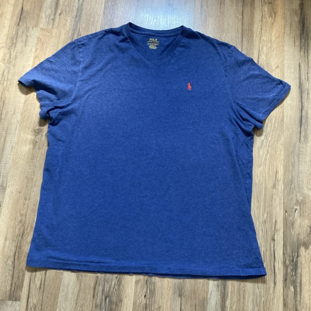 Polo Ralph Lauren V Neck Tee T-Shirt Mens XL Navy Blue Short Sleeve Red Pony